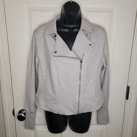 H by Halston crop moto gray jacket size 12 - Picture 3 of 9